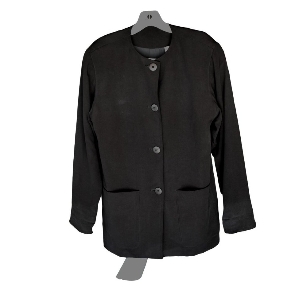 Women'sVintage  Over-Size Dana Buchman Black Silk Button up Jacket W/Pockets  4